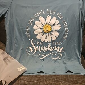 SHEIN Blue Graphic Tee with White and Yellow Design